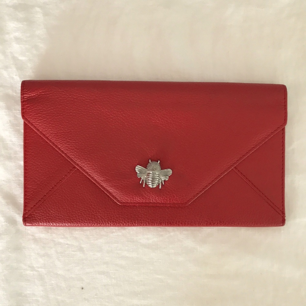 Rowallan Red Leather Bee Snap Travel Wallet